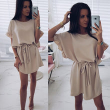 Load image into Gallery viewer, simple casual summer dress women loose ruffles sashes round neck mini dress female solid plus size short dresses ladies XXL