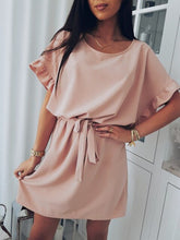 Load image into Gallery viewer, simple casual summer dress women loose ruffles sashes round neck mini dress female solid plus size short dresses ladies XXL