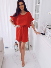 Load image into Gallery viewer, simple casual summer dress women loose ruffles sashes round neck mini dress female solid plus size short dresses ladies XXL