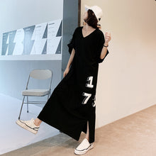 Load image into Gallery viewer, Summer Simple V-neck women dress print short sleeve long dresses female Casual Korean clothes Plus size Loose Cotton vestidos