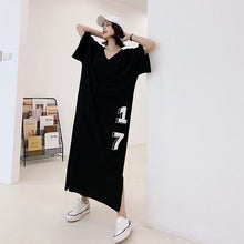 Load image into Gallery viewer, Summer Simple V-neck women dress print short sleeve long dresses female Casual Korean clothes Plus size Loose Cotton vestidos